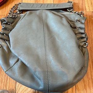 Desmo light aqua leather bag with chain handles